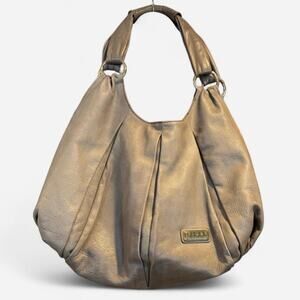 Isabella Fiore Taupe Leather Hobo Bag - Pleated Slouchy Shoulder Bag
